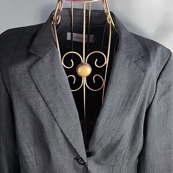 Chic Calvin Klein Pinstriped Gray Blazer - Picture 5 of 13